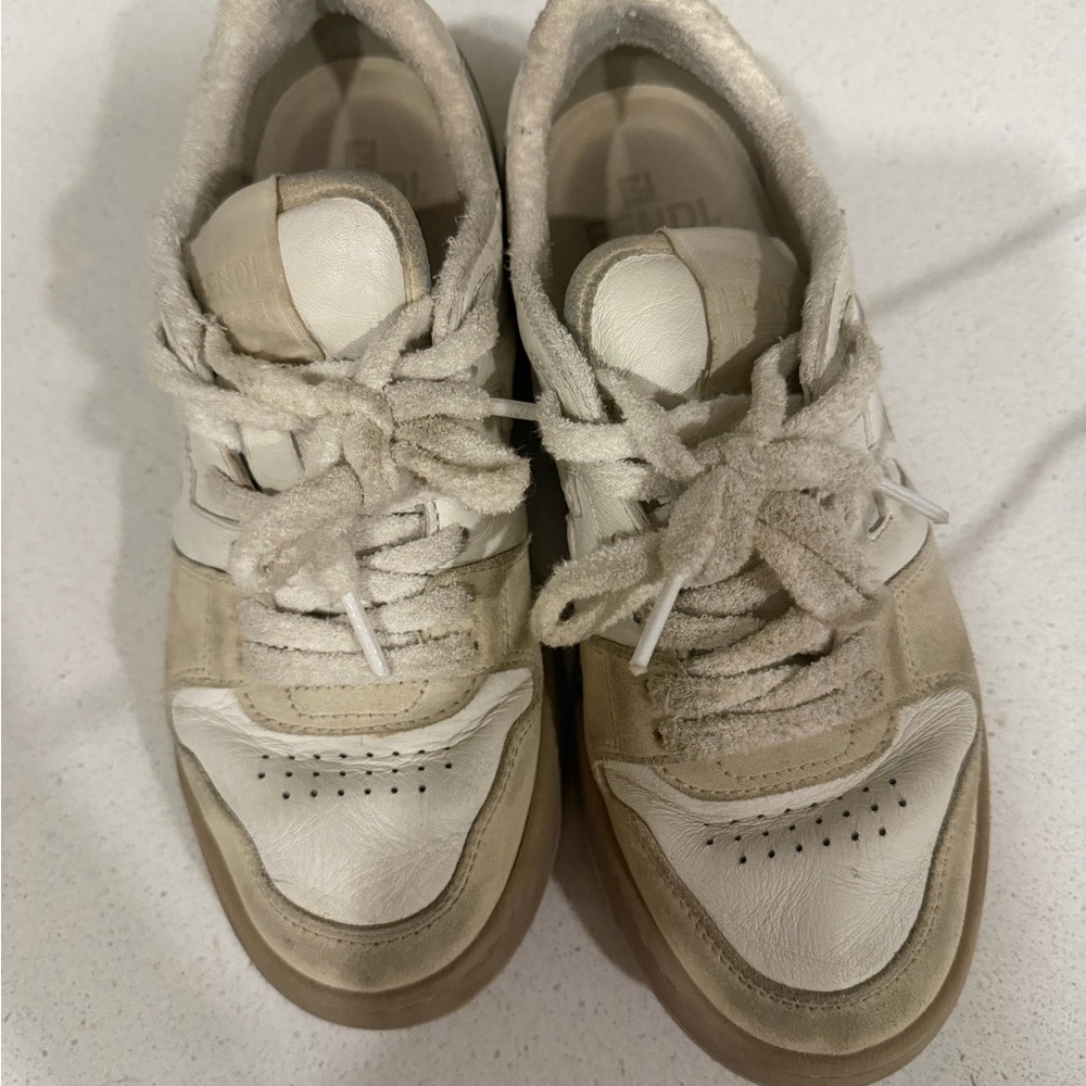 Fendi Women's Cream and Beige Suede Leather Sneakers